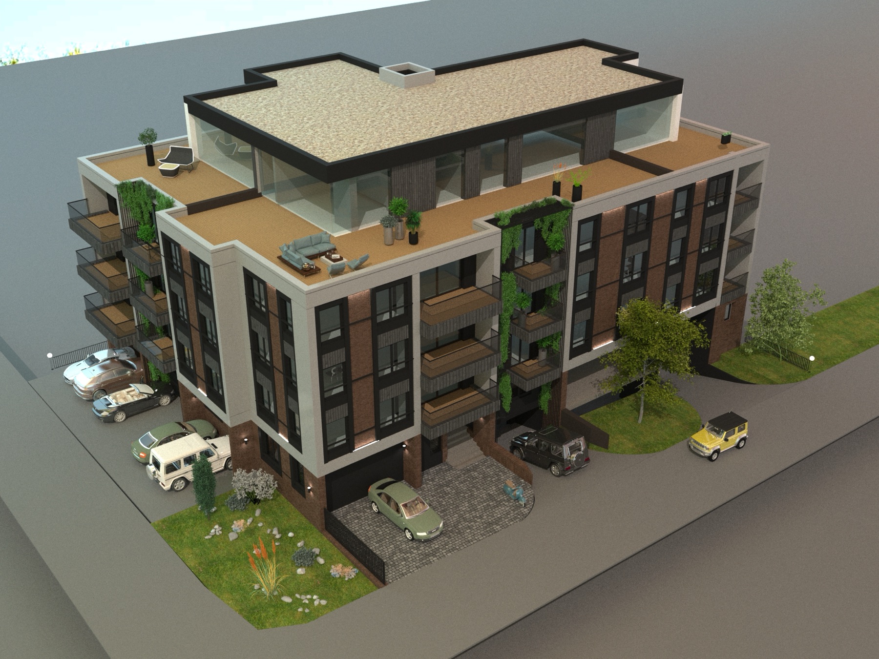 render zgrade iz gornjeg ugla sa krovnom terasom