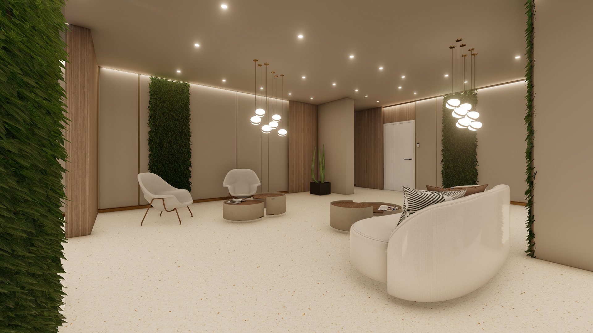 render enterijera lobby prostora sa zelenilom